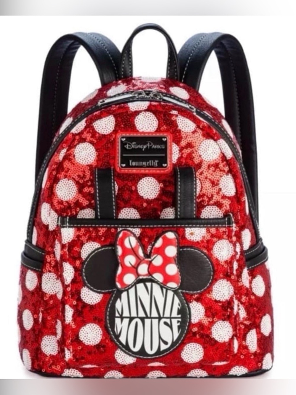 NWT Disney Parks x Loungefly Minnie Mouse Red Sequin Polka Dot Mini Backpack